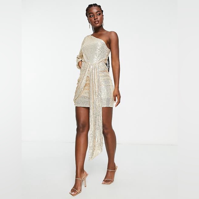 Asos One Shoulder Mini Dress In Rose Gold
